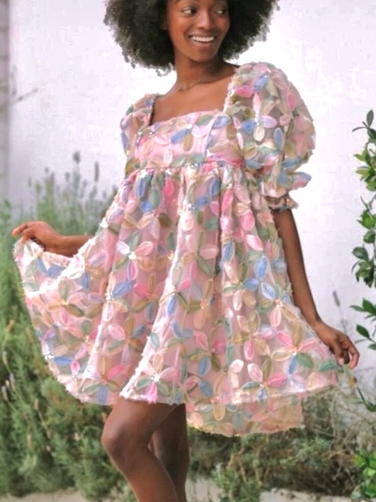 Storia Dresses & Skirts - STORIA pastel floral appliqué babydoll dress